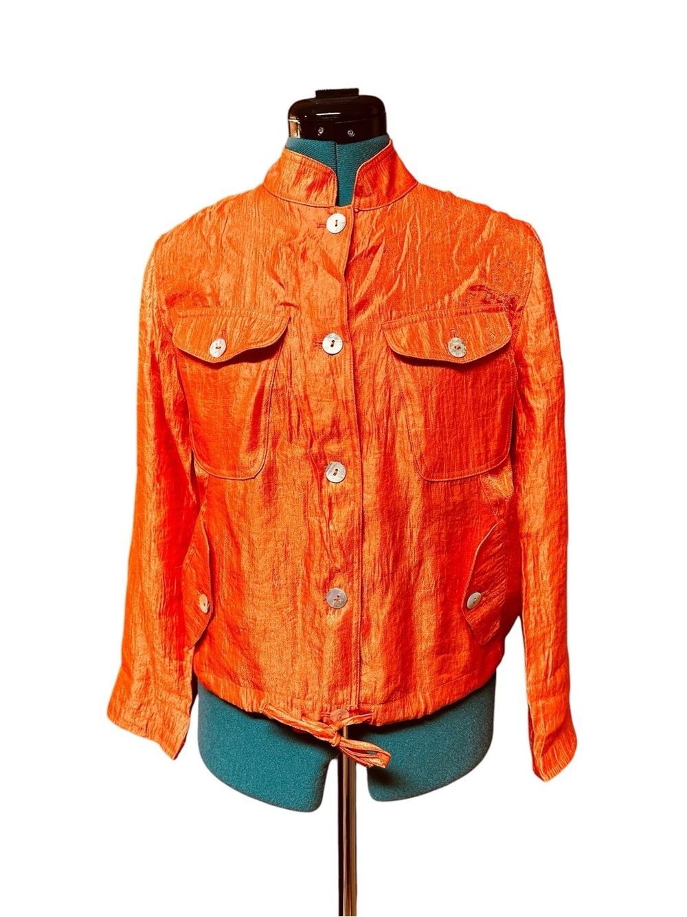 Linear Womens Shiny Metallic  Orange Convertible Sleeve Jacket Top Small